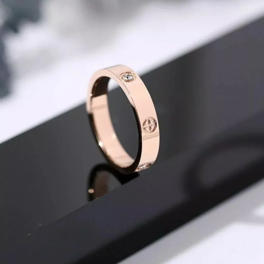 Stainless steel rose gold plated screw‎ ring 9 4mm